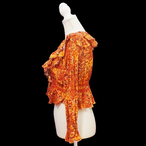 Free People Red Floral Cherry Combo Boho Cardigan Cropped Women’s Small - Picture 5 of 11